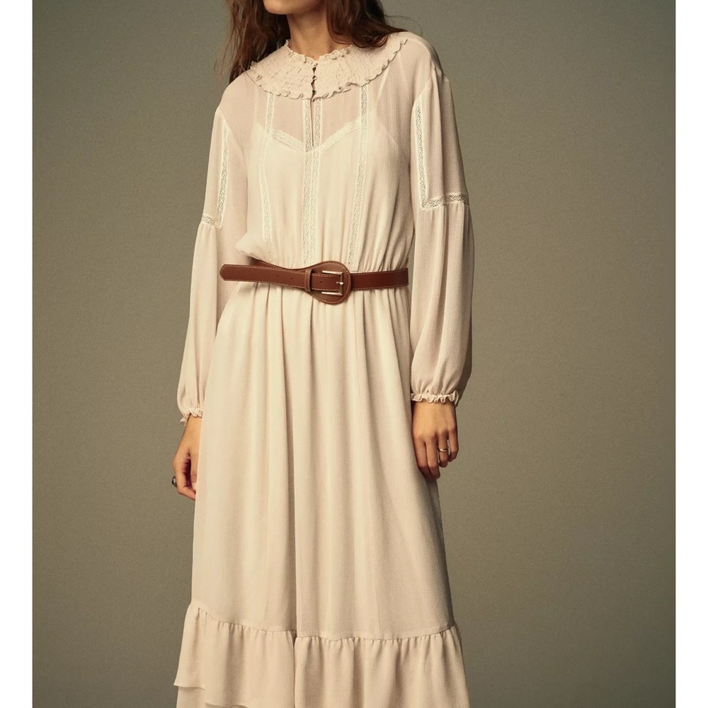 Zara Cream Long Sleeve Dress with Belt